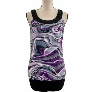 TEMPTED Purple Gray Black Marbled Print Sleeveless Bubble Blouse